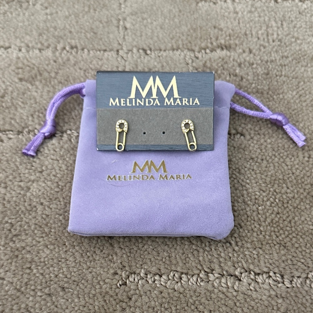 Melinda Maria Gold and Crystal Paper Clip Earrings